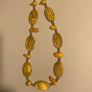 Necklace with Bright Yellow and Black Flat Stones